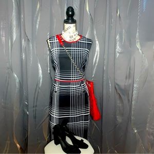 Enfocus Studio Dress Black Plaid Button Accents MIDI Length Tank Top Size 8